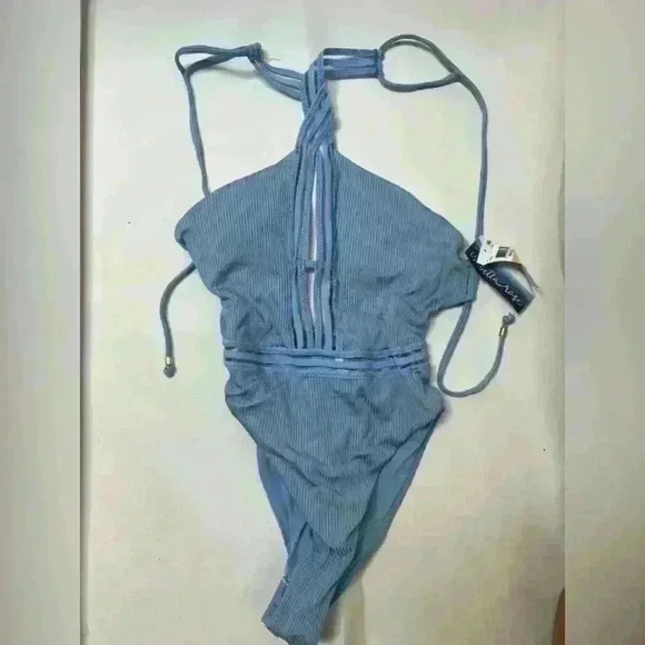 New with tags ISABELLA ROSE baby blue Over The Shoulder One Piece Swimsuit Sm - Picture 5 of 5